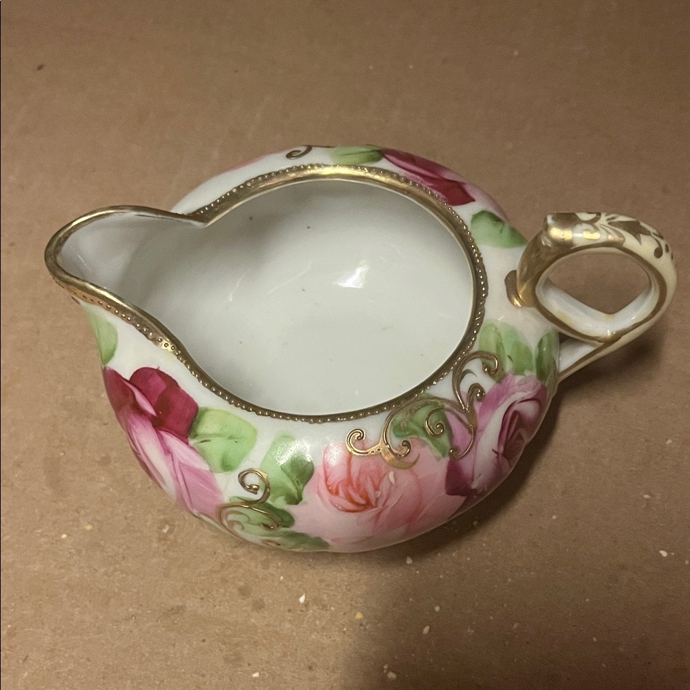 Floral Porcelain Creamer with Gold Accents hand painted Nippon